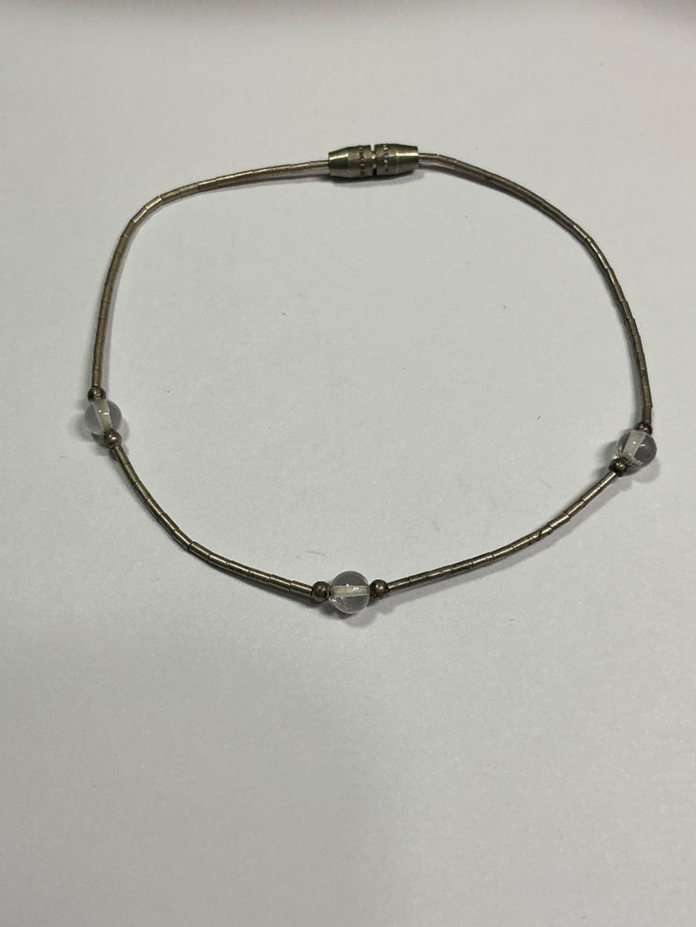 Sterling Silver Bracelet with 3 clear stationed beads. 7 1/8 inch long